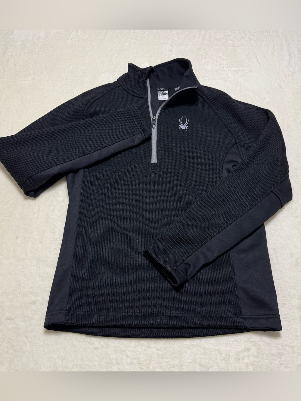 Spyder Core Sweater Men’s Black Waffle Knit Fleece Lined Sweater 1/4 Zip Small